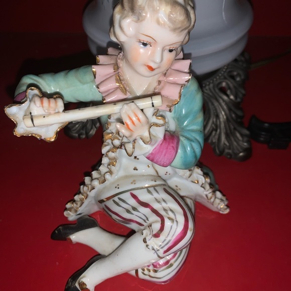 Victorian Porcelain Figurine Person Playing The Flute Bone Lace China - Picture 2 of 6
